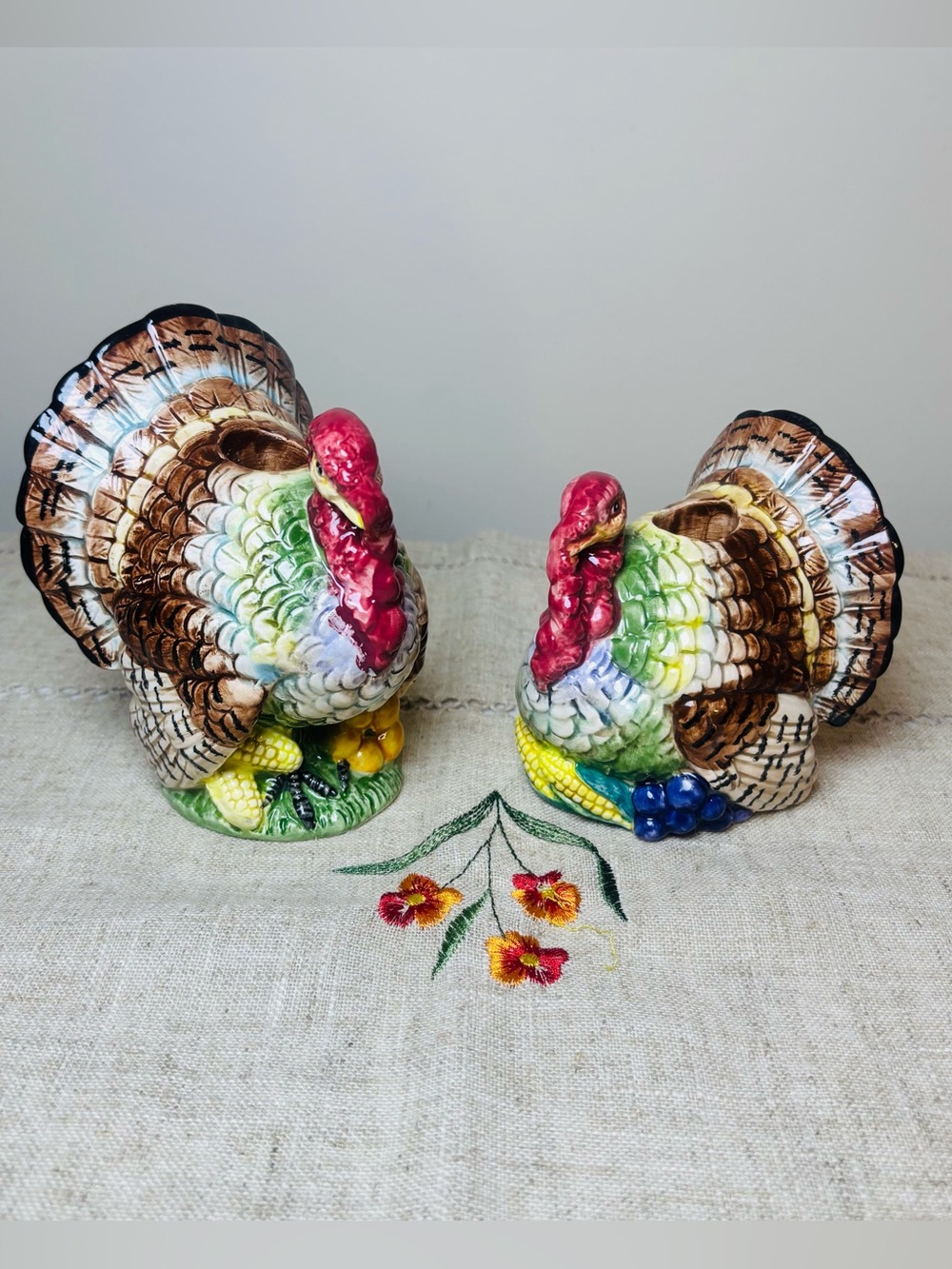 Fitz and Floyd Thanksgiving Turkey Candleholders Set Ceramic Harvest Decor